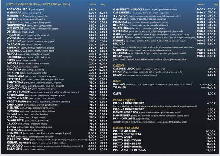 Menu di Star Pizzeria&Kebap 