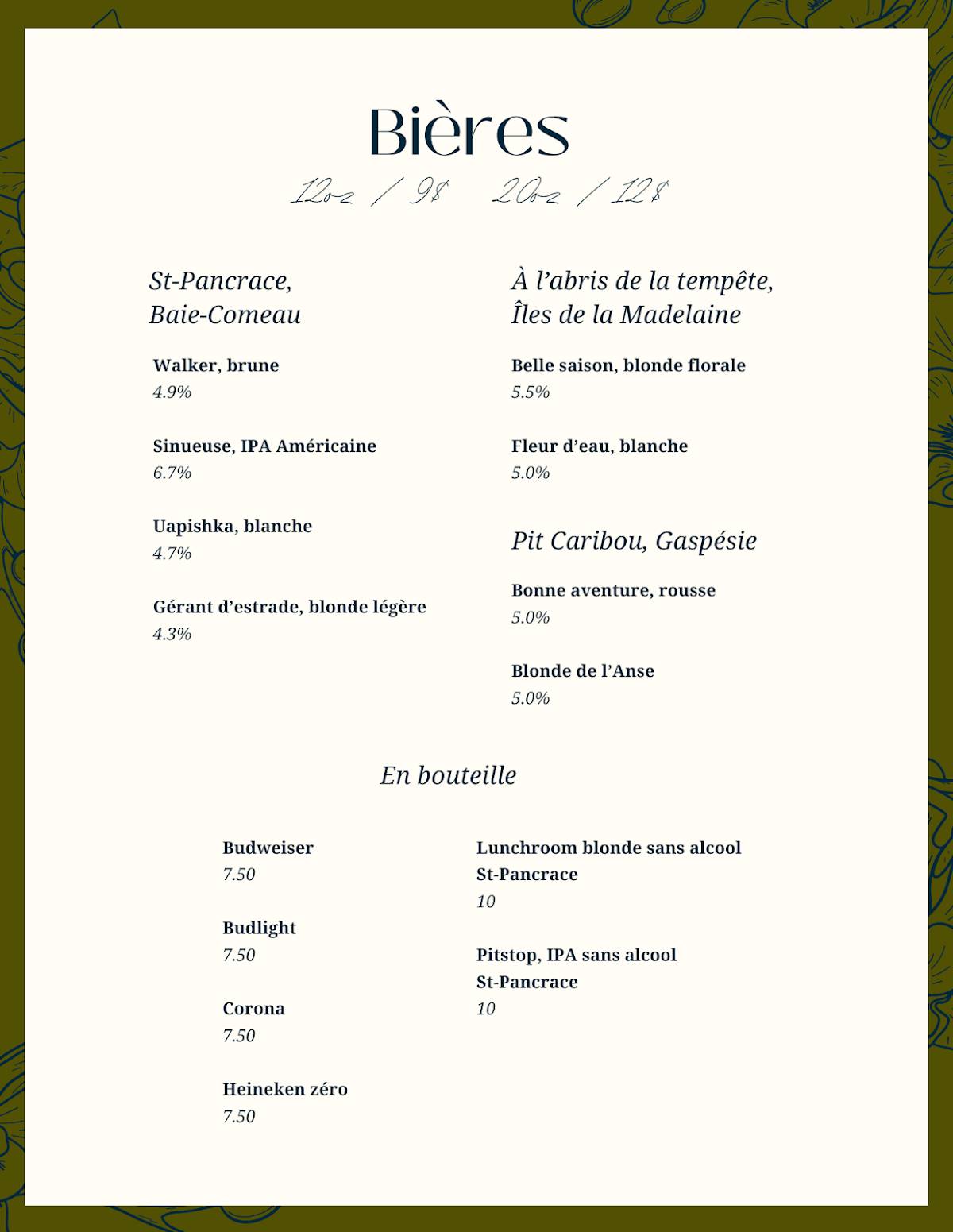 Menu de Restaurant Bar Chez Omer