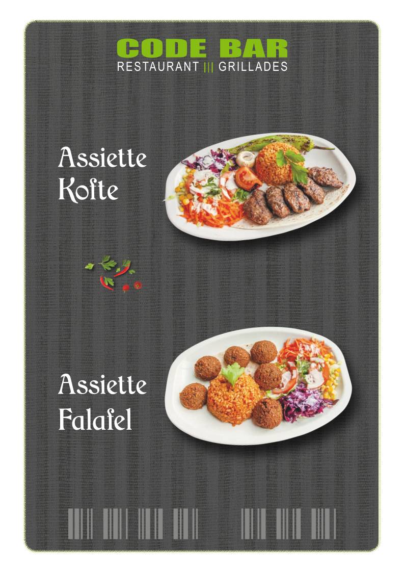 Menu de Code Bar- kebab pizza & Lausanne gare