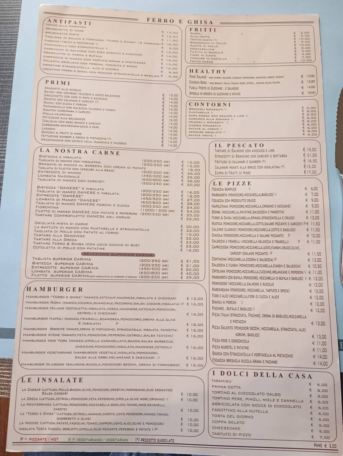 Menu de Ferro e Ghisa