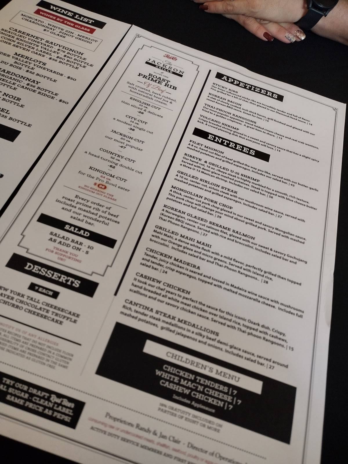 Menu at The Jackson Grille steakhouse, Marshfield