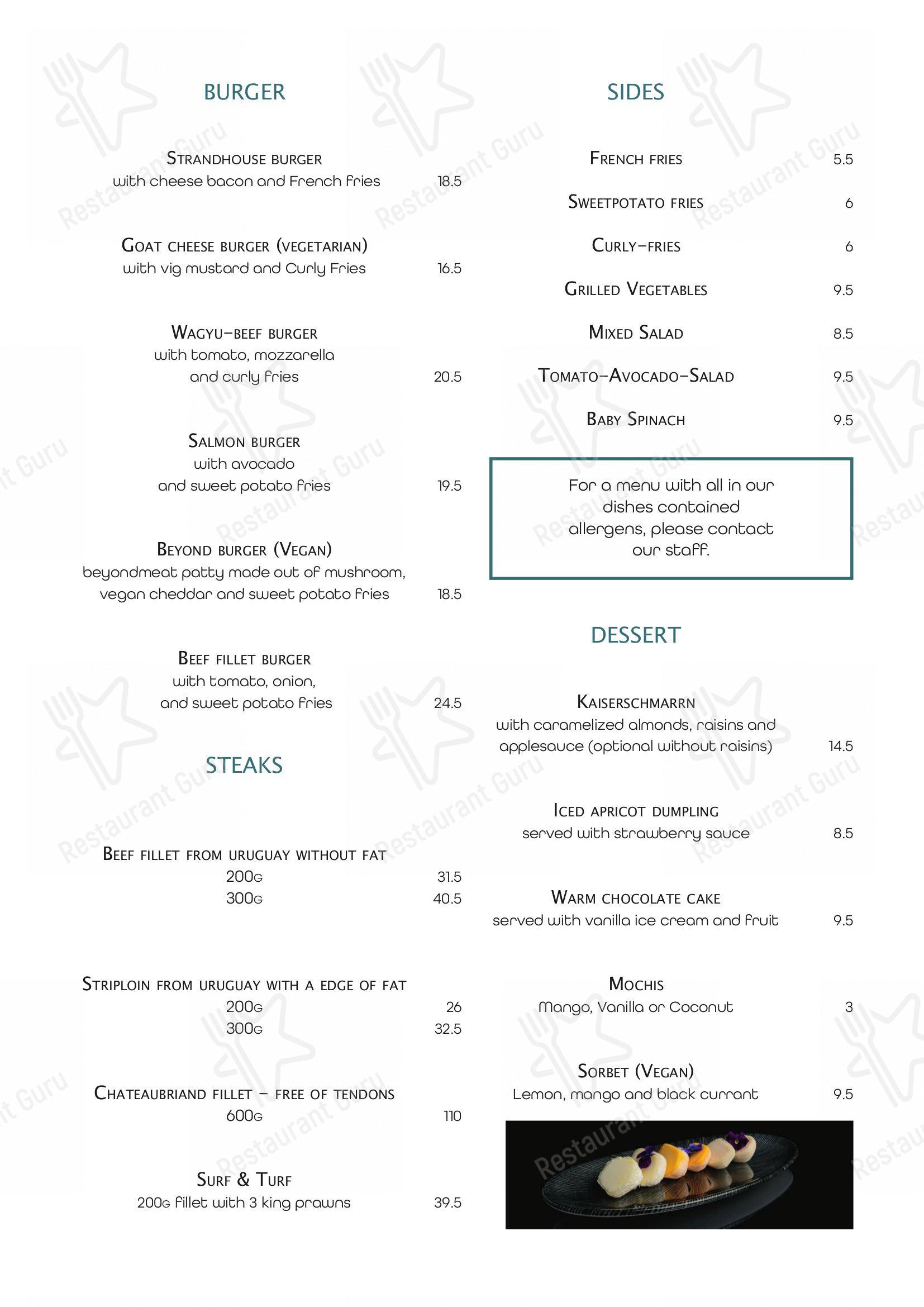 Menu bar pour Strandhouse Starnberg restaurant