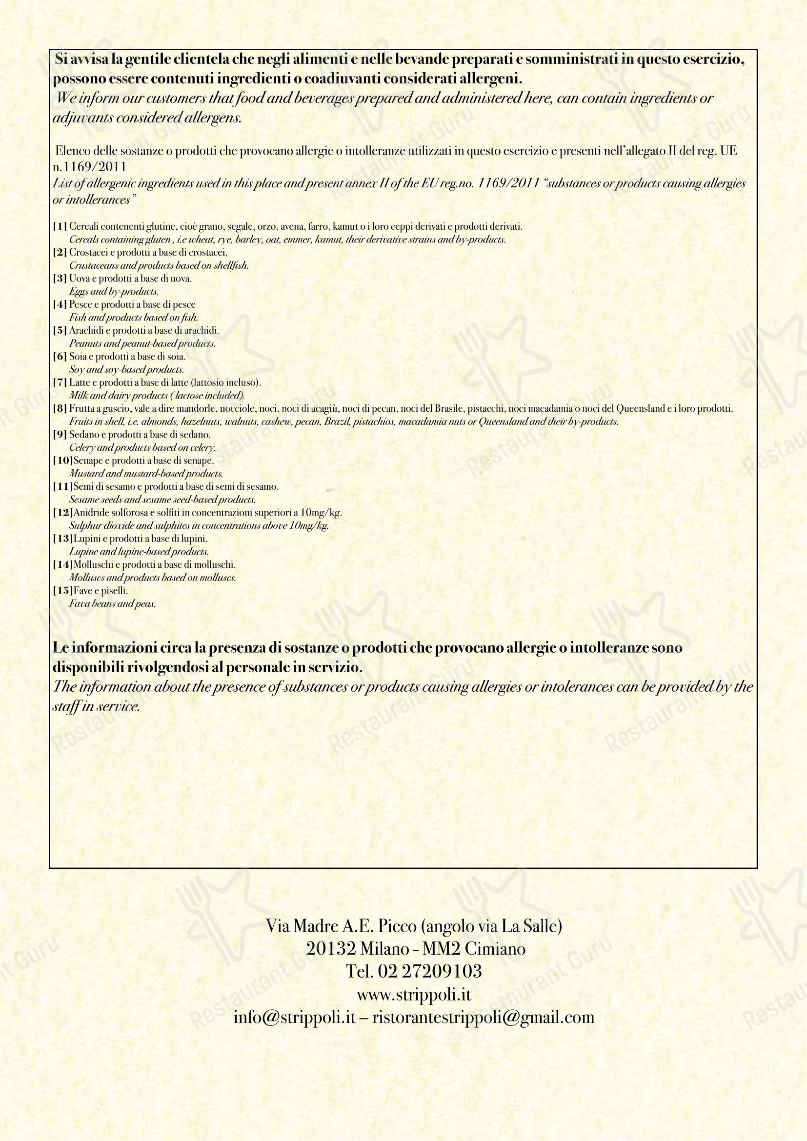 Menu per Strippoli Milano in Milano