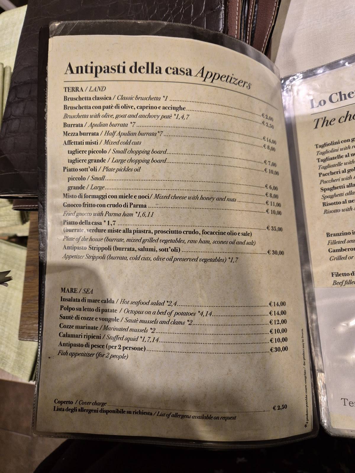 Menu di Strippoli Milano 
