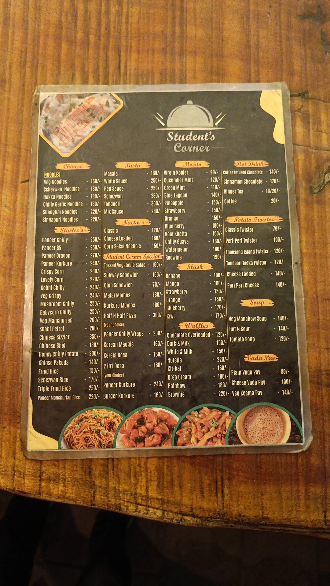Student’s Corner menu