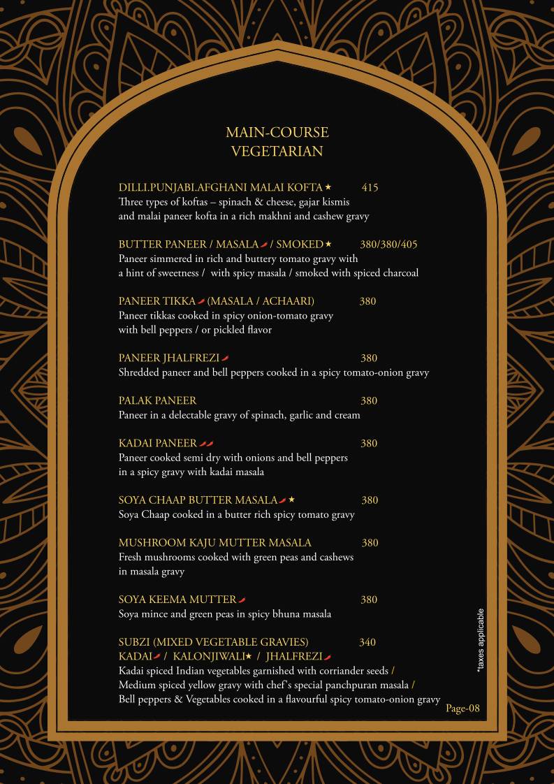 Sultans of Spice menu