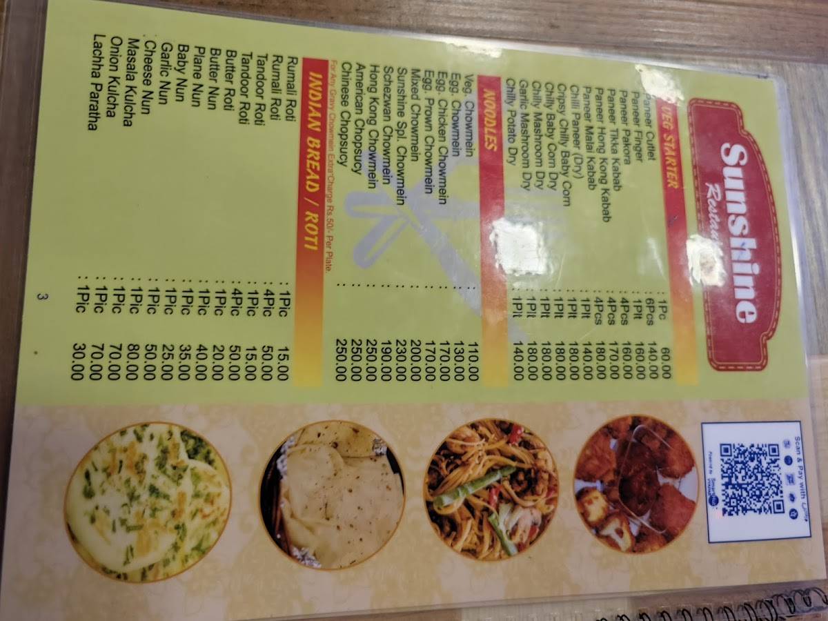 Sunshine Restaurant & Cafe menu