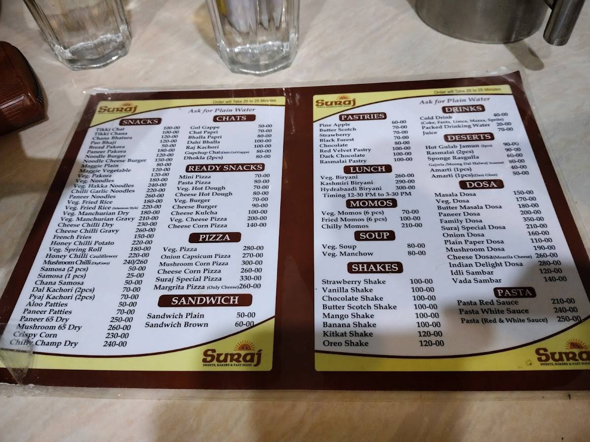 Suraj Sweets - Bakers & Restaurant Best Sweets Bakers & Restaurants In Hamirpur menu
