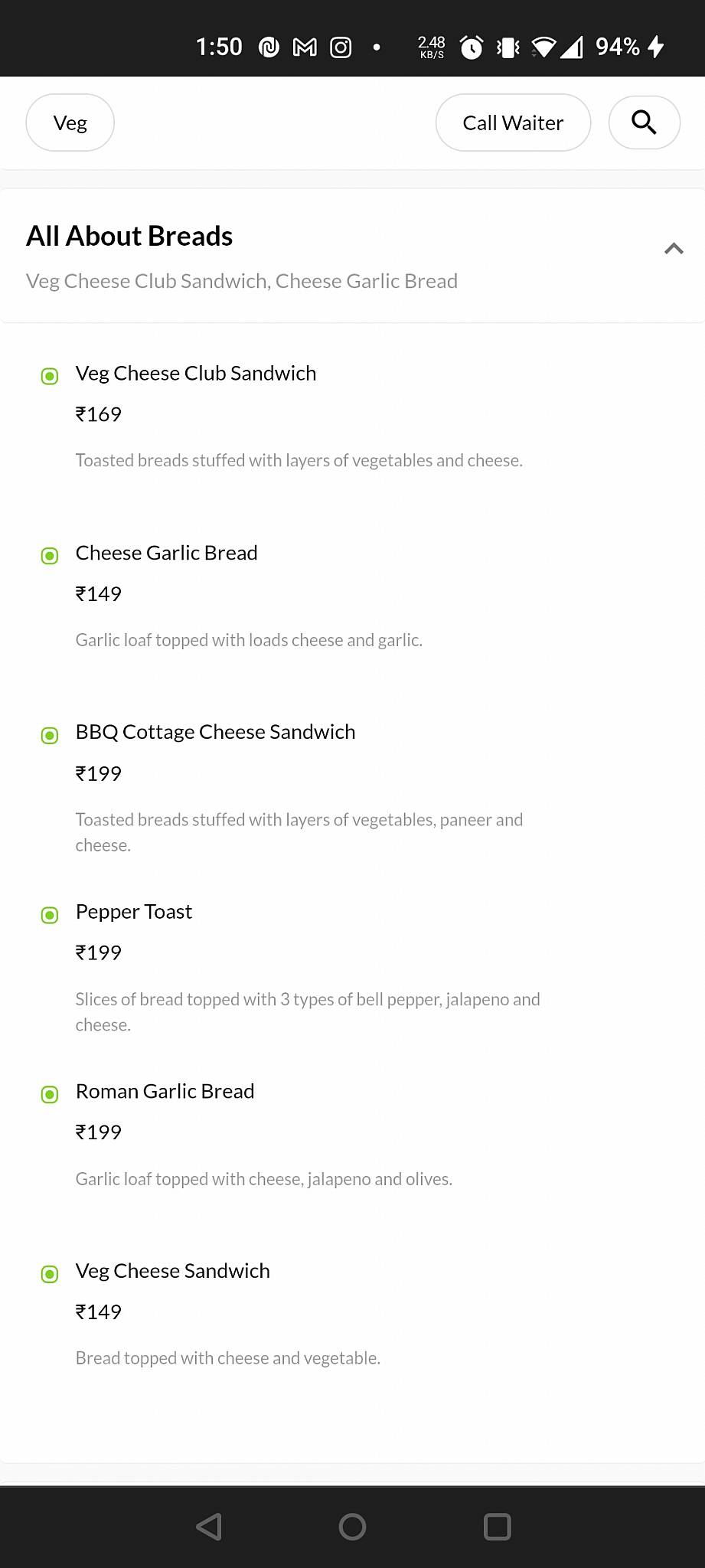 18.19 Cafe' Lounge menu
