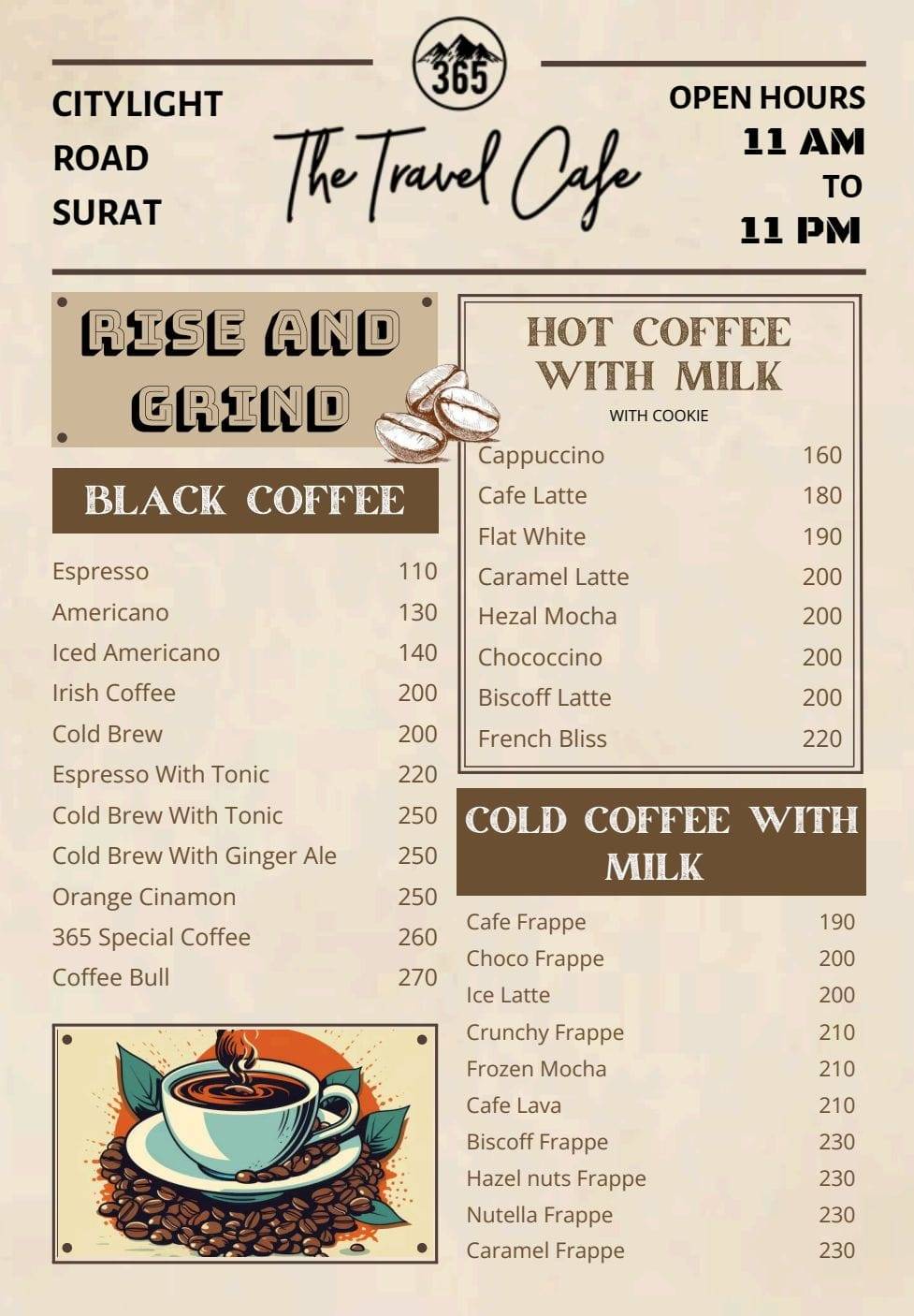 365 The Travel Cafe menu