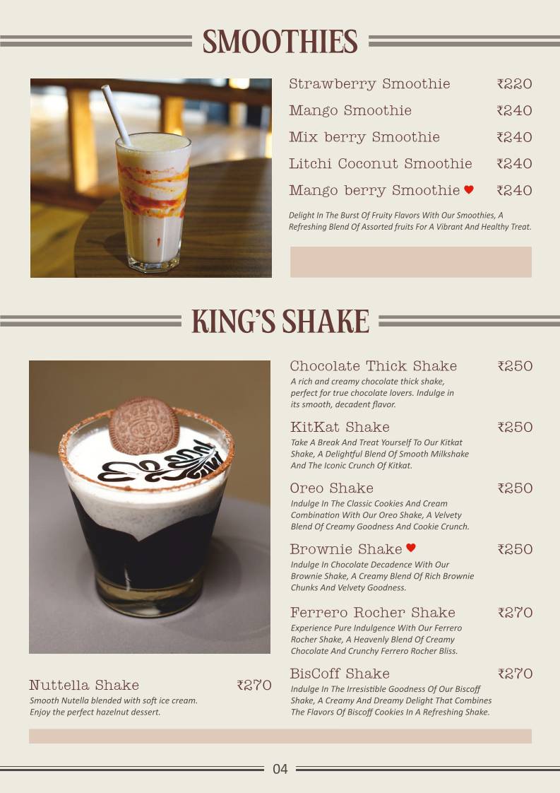 Coffee King menu