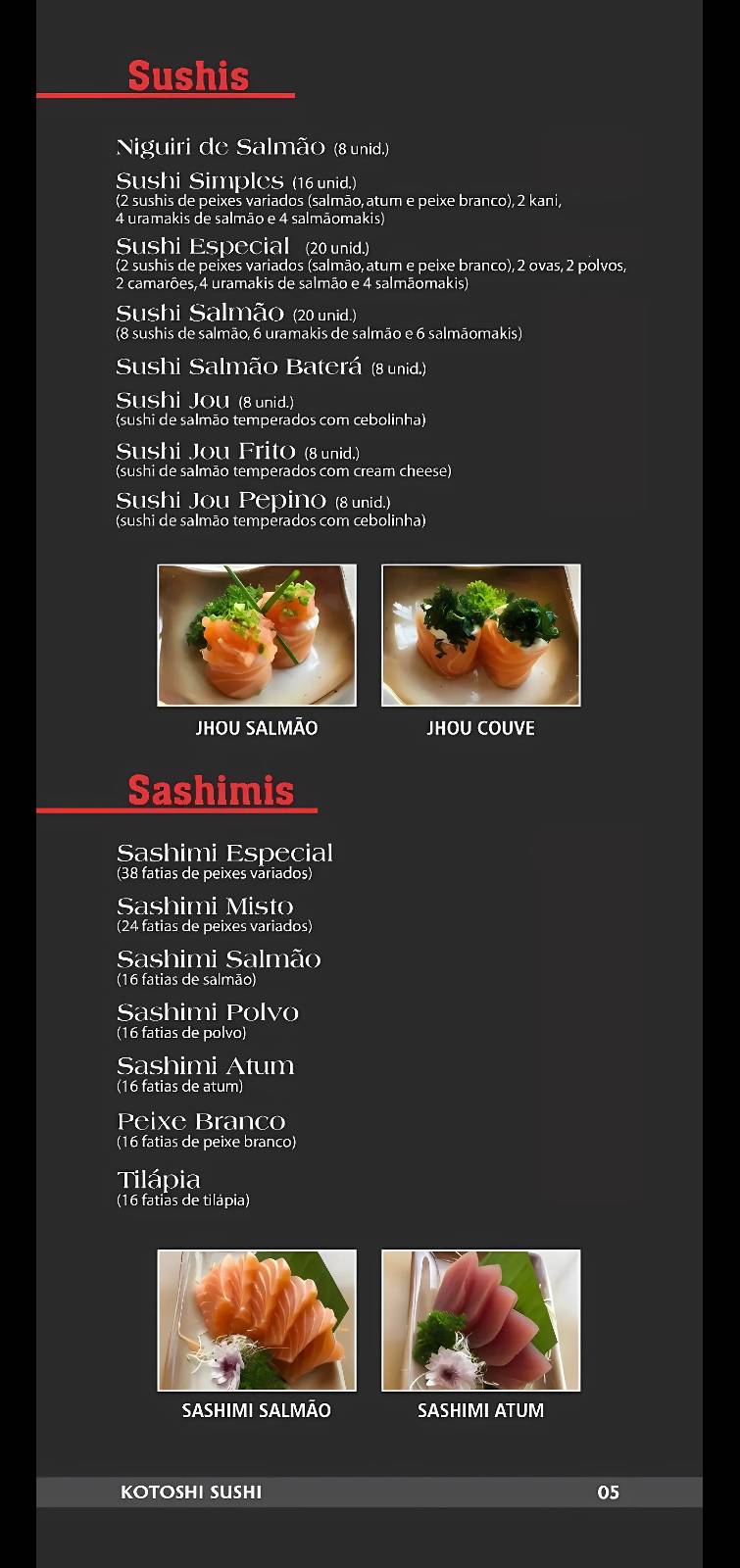 Sushi Kotoshi 23 Comida Japonesa Guarujá cardápio