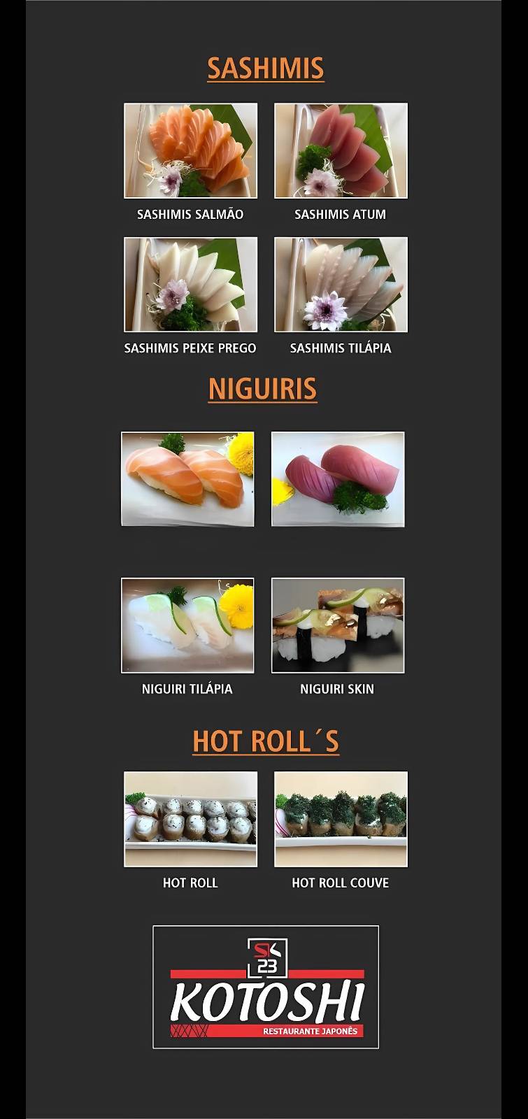 Sushi Kotoshi 23 Comida Japonesa Guarujá cardápio
