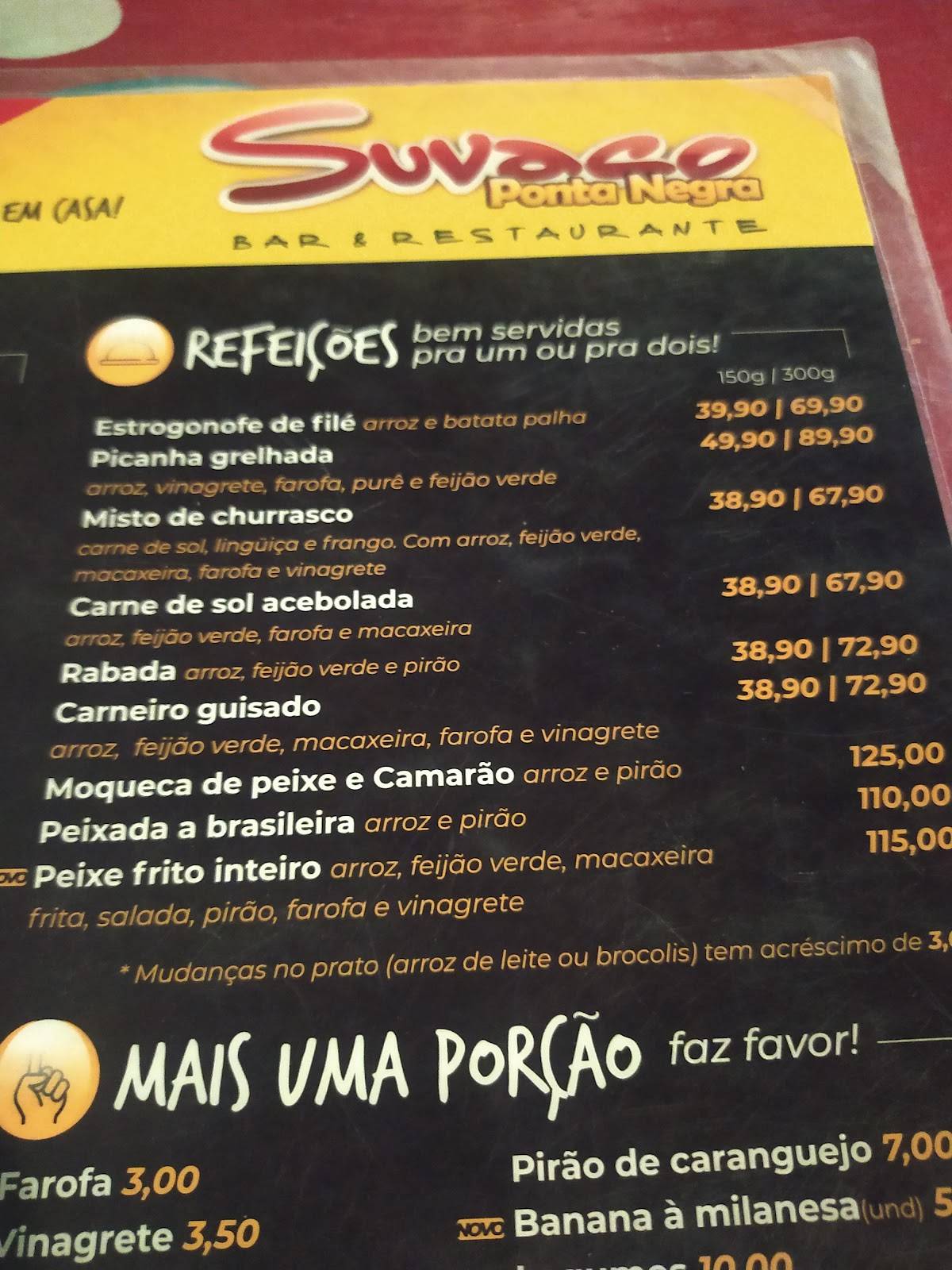 Suvaco Ponta Negra Ponta Negra cardápio