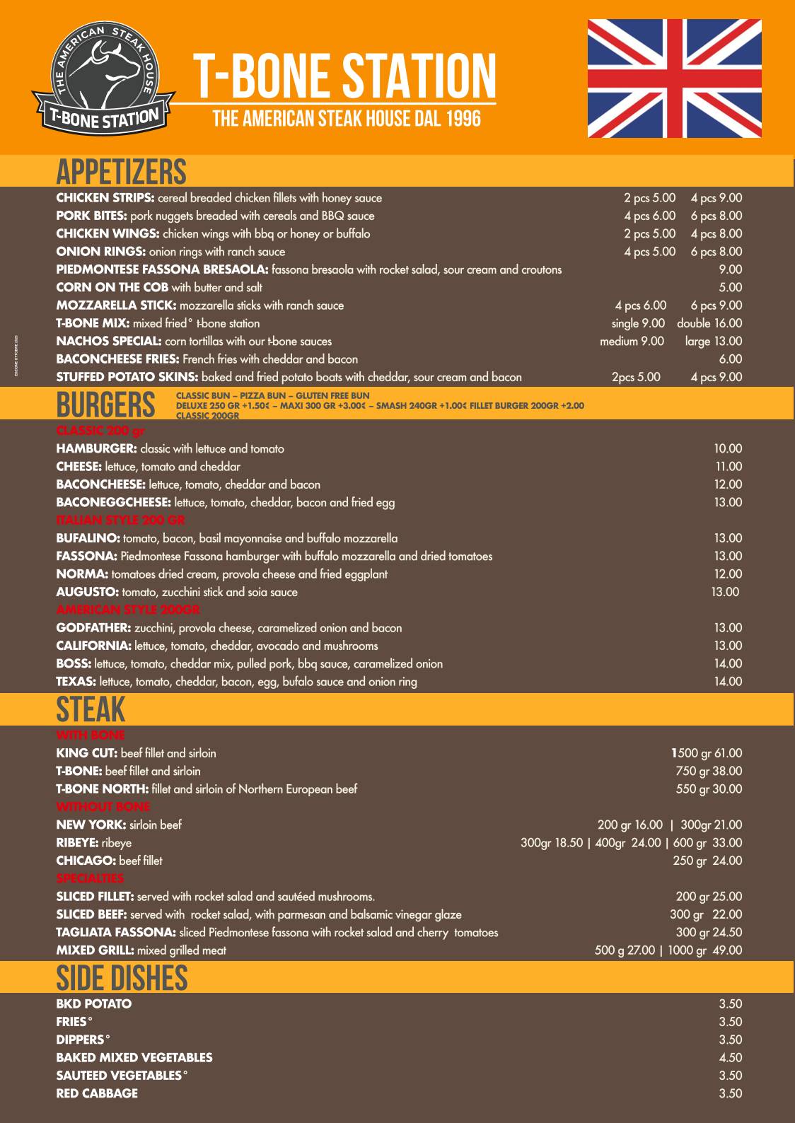 Menu di T-Bone Station - Monteverde 