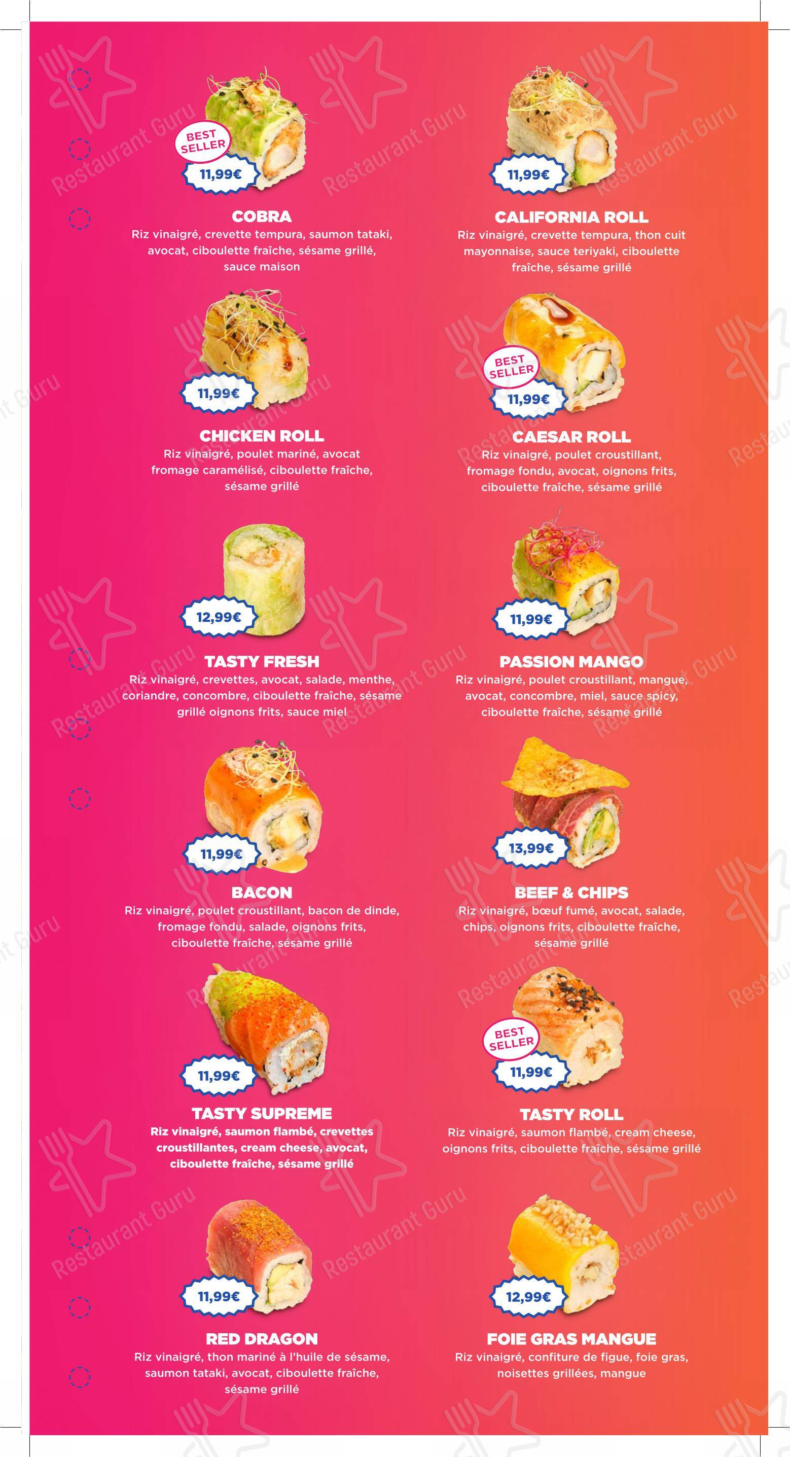 Menu pour TASTY RICE CLICHY restaurant