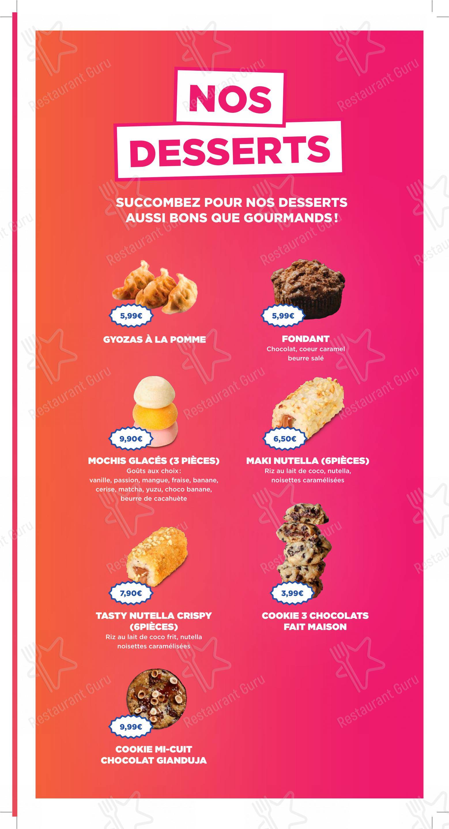 Menu pour TASTY RICE CLICHY dans Clichy