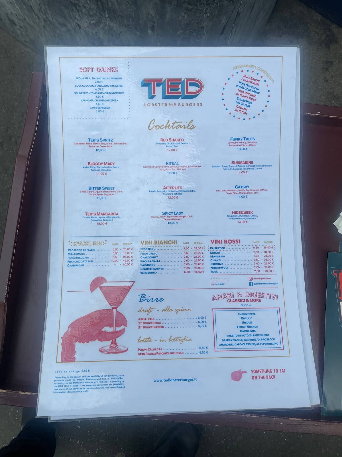 Menu da TED lobsters, burgers and pizza ristorante, Milano
