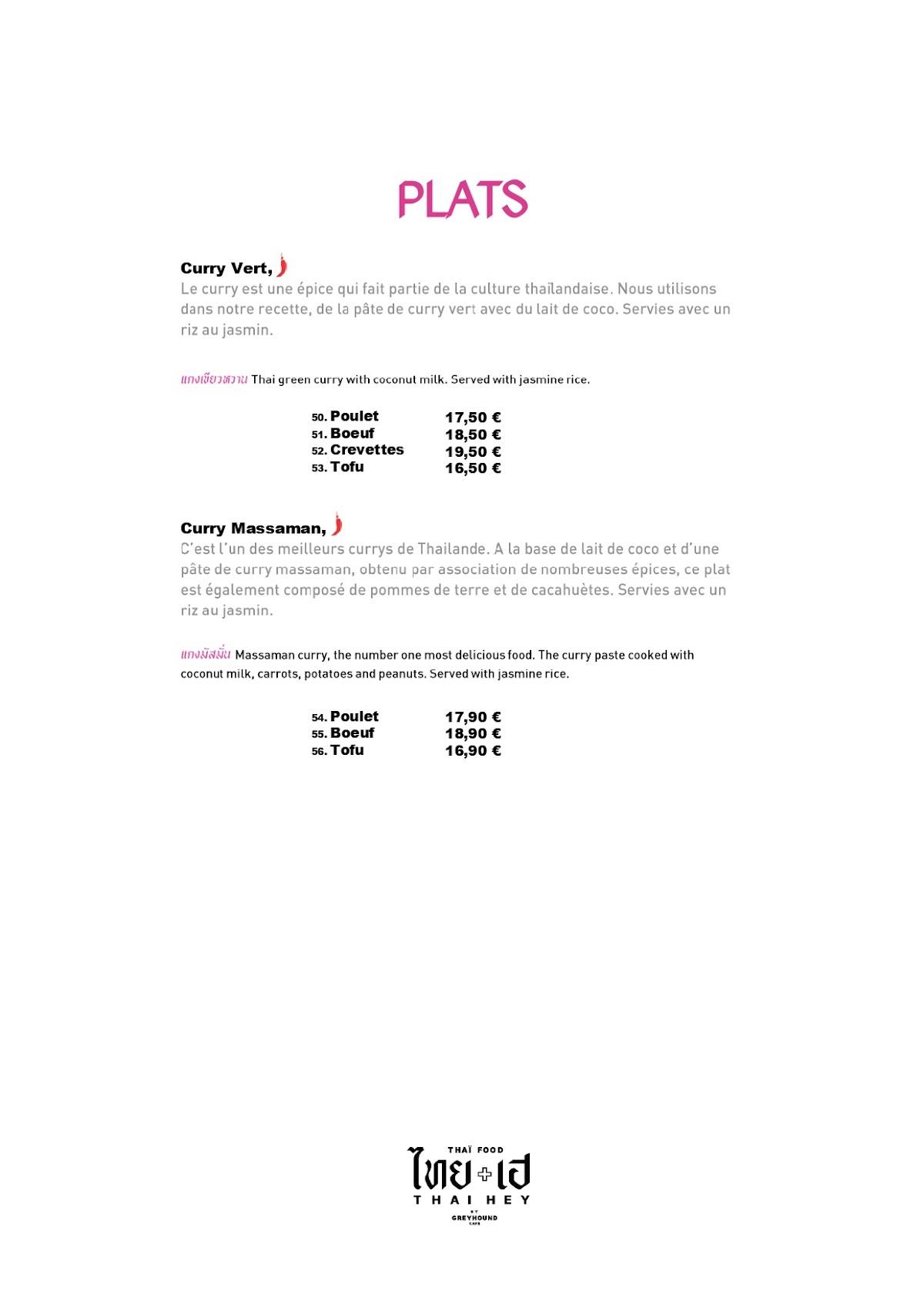 Menu de THAI HEY