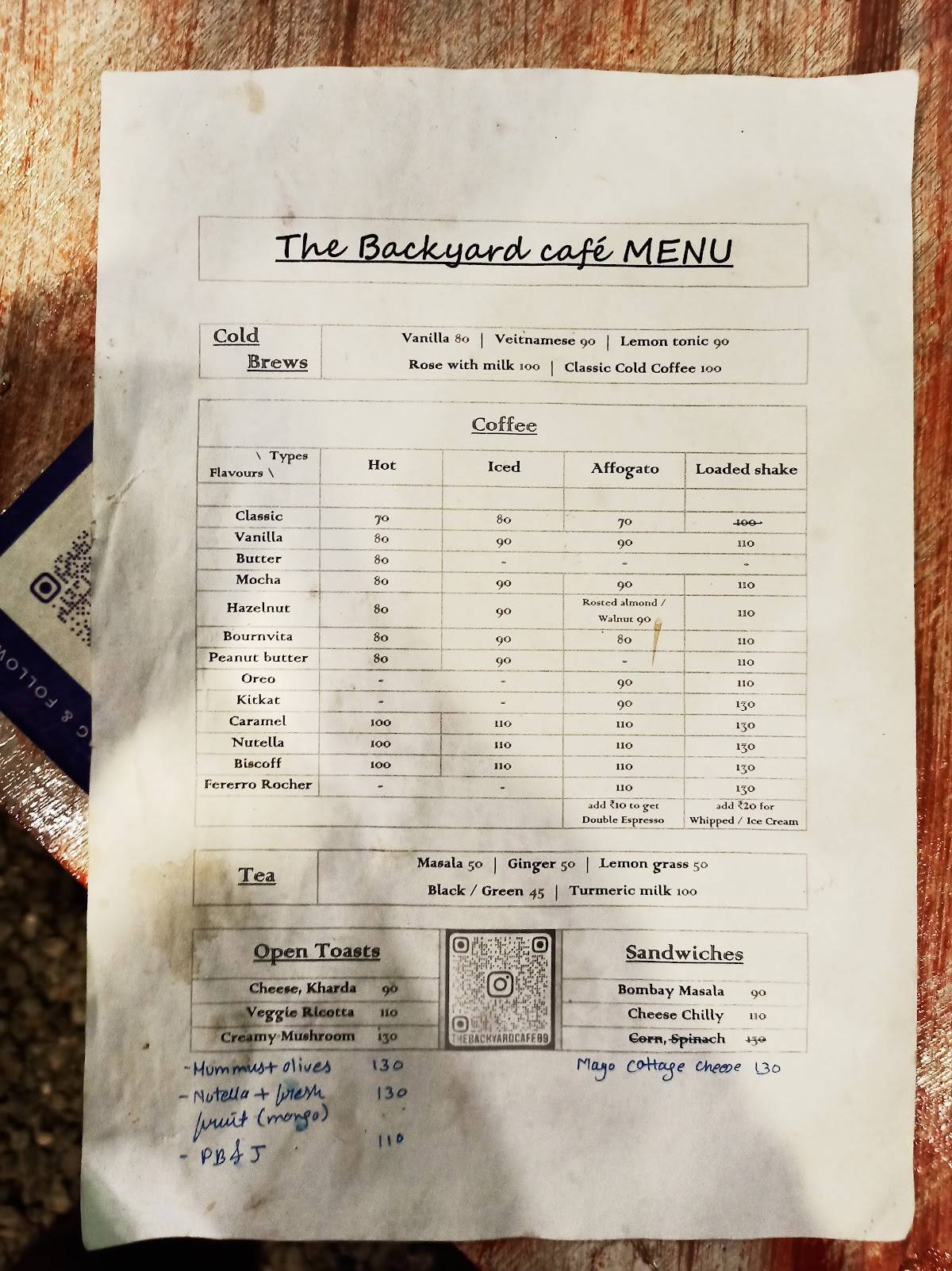 THE BACKYARD CAFE menu