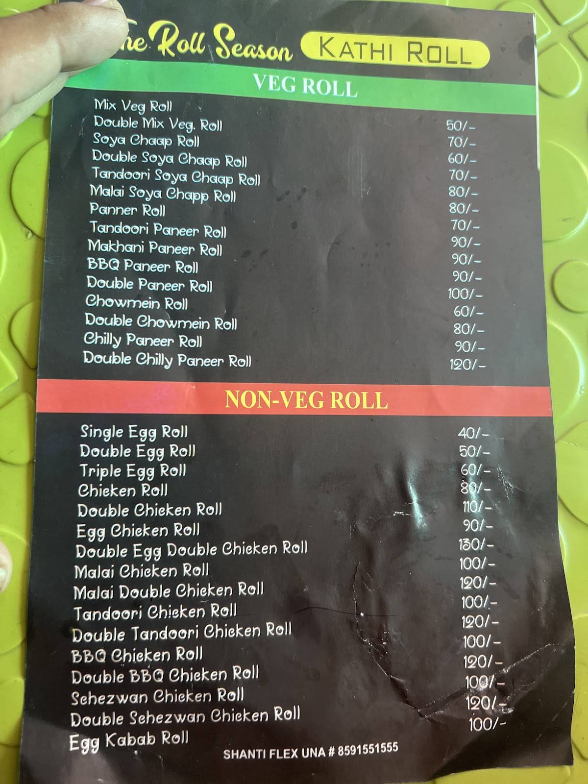 THE ROLL SEASON KATHI ROLL menu