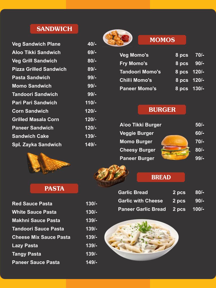 THE ZAYKA CAFE AND FAMILY RESTAURANT menu