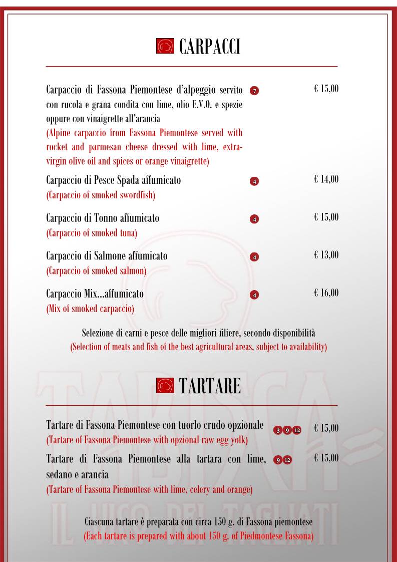 Menu di Tabisca "il Vico dei Tagliati" 