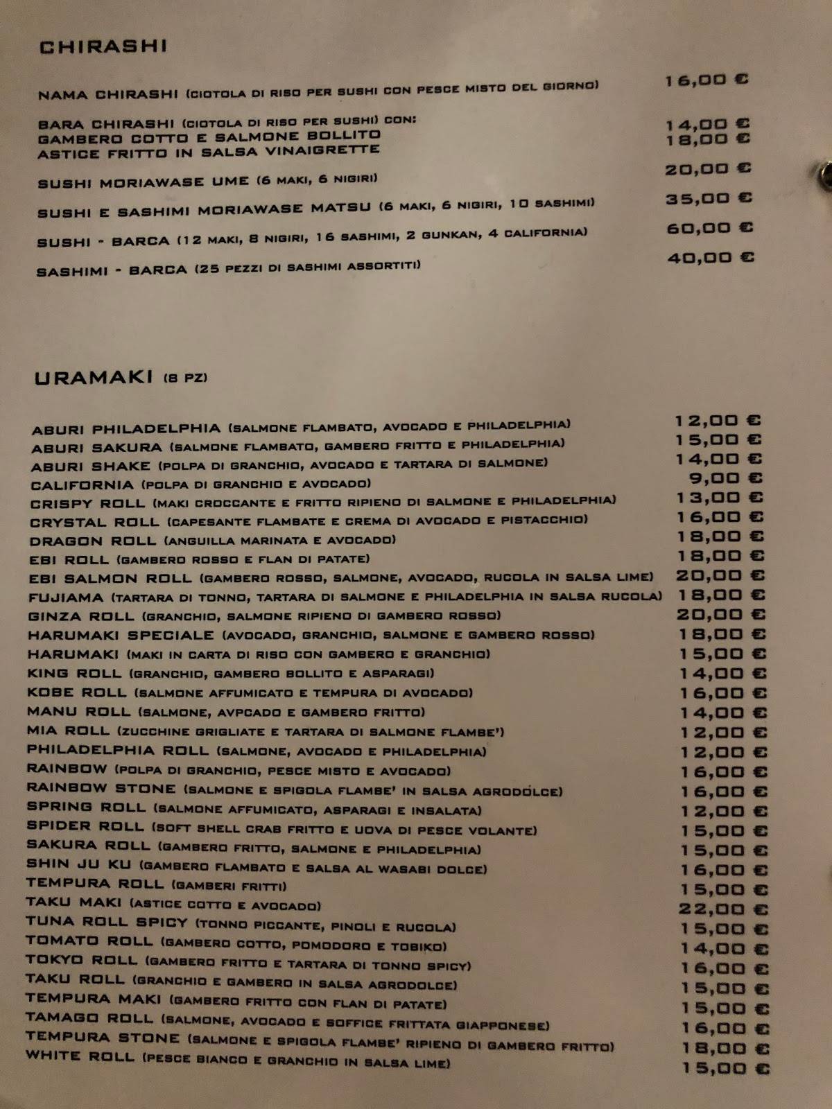 Menu di Taku Ristorante Giapponese 
