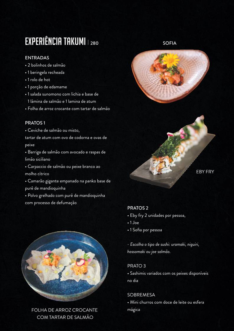 Takumi Culinária Japonesa cardápio