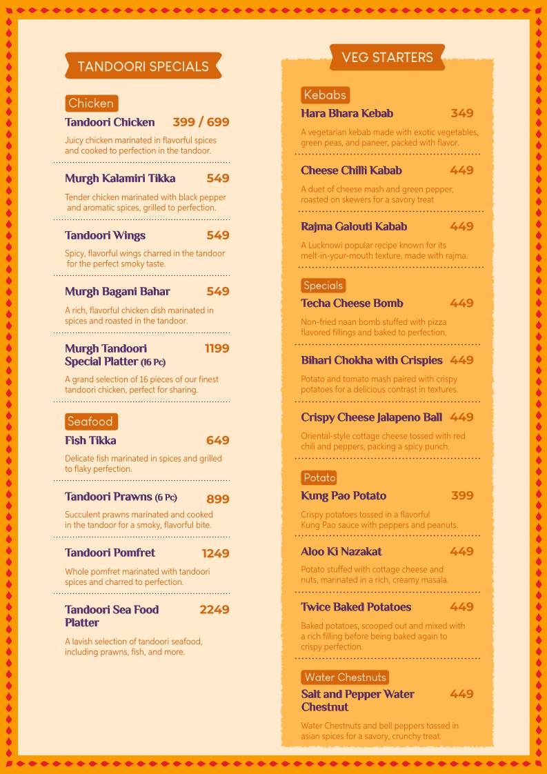 Tandoor Bar & Garden Restaurant menu