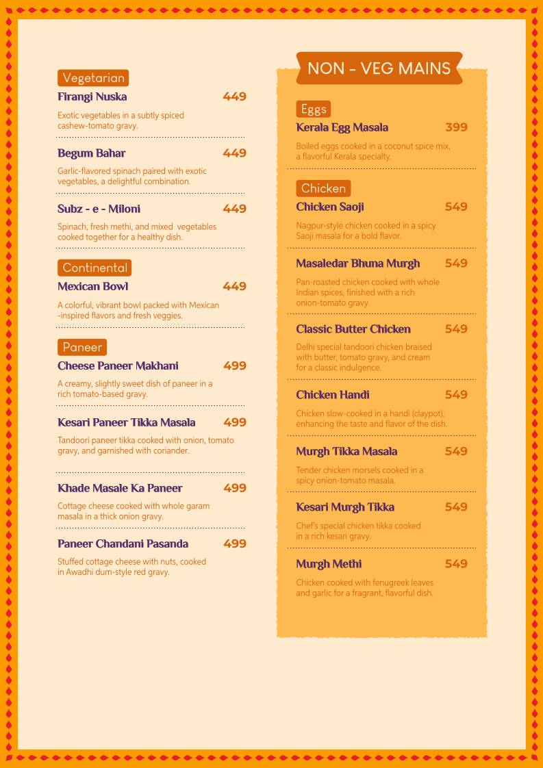 Tandoor Bar & Garden Restaurant menu