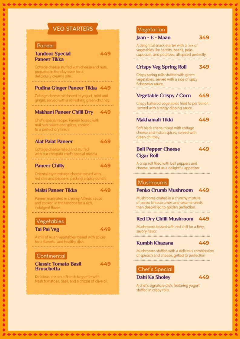 Tandoor Bar & Garden Restaurant menu