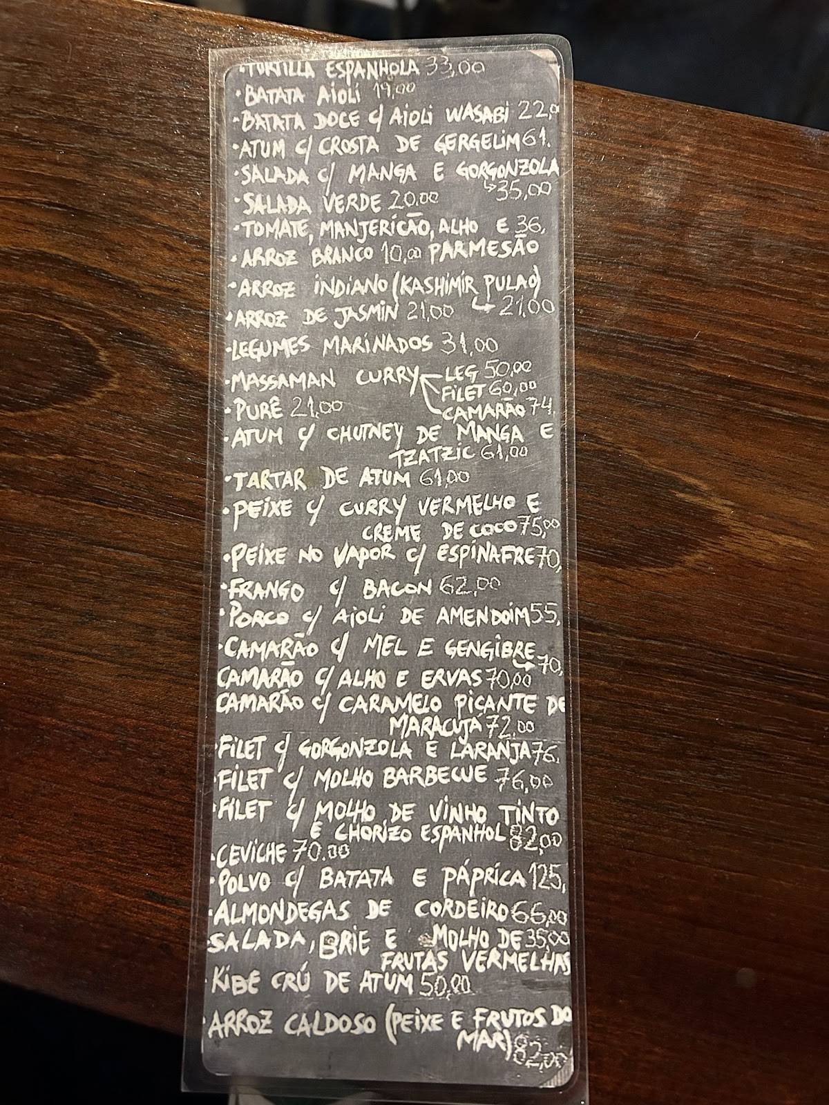Tapas cardápio