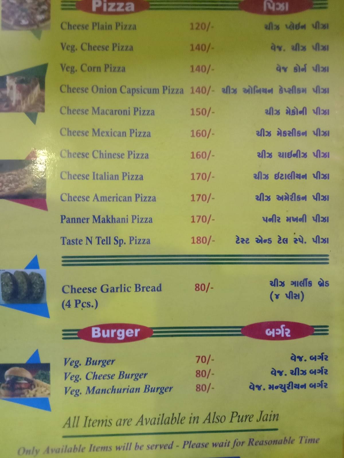 Taste & Tell menu