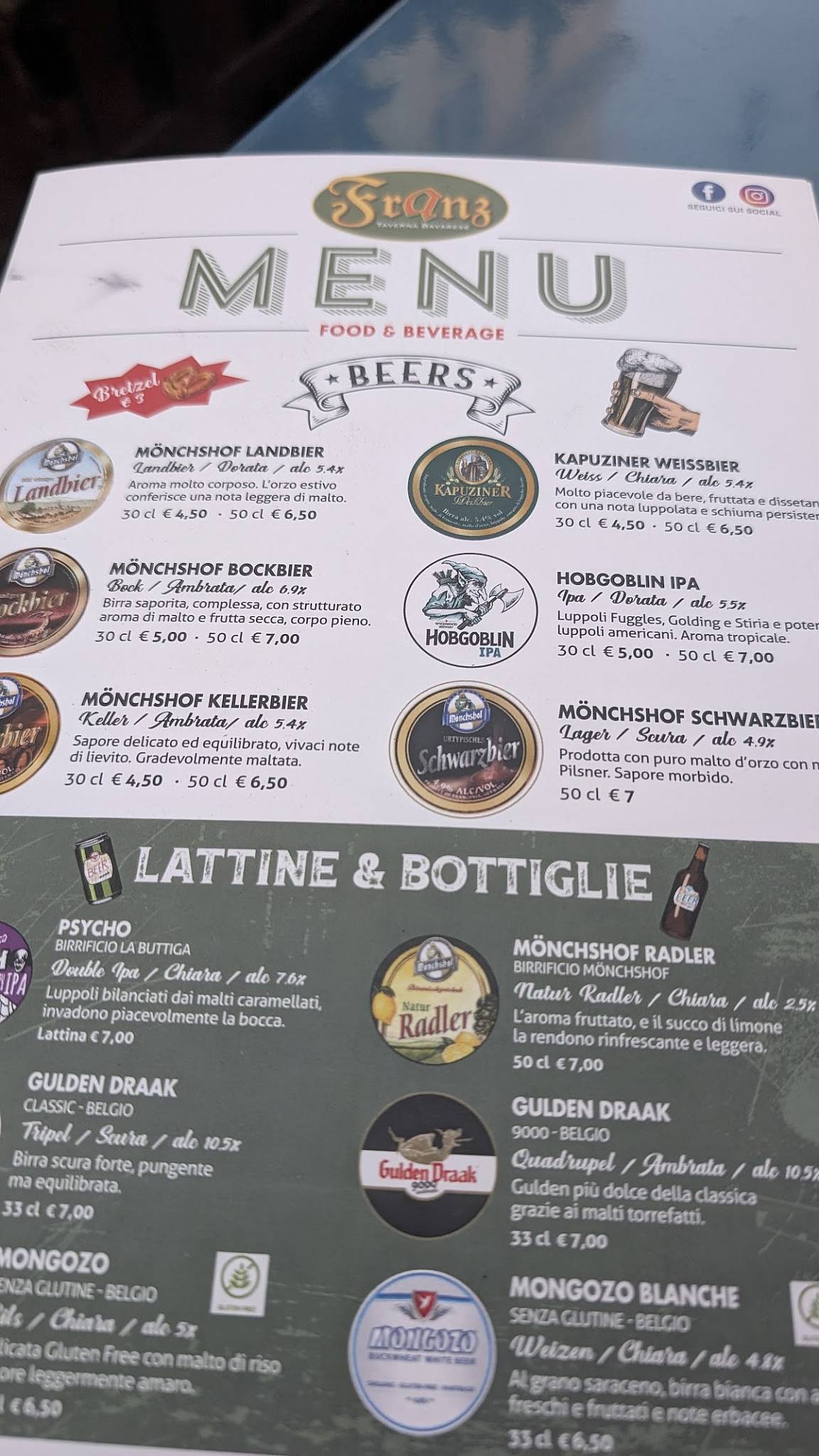 Menu di Taverna Franz 