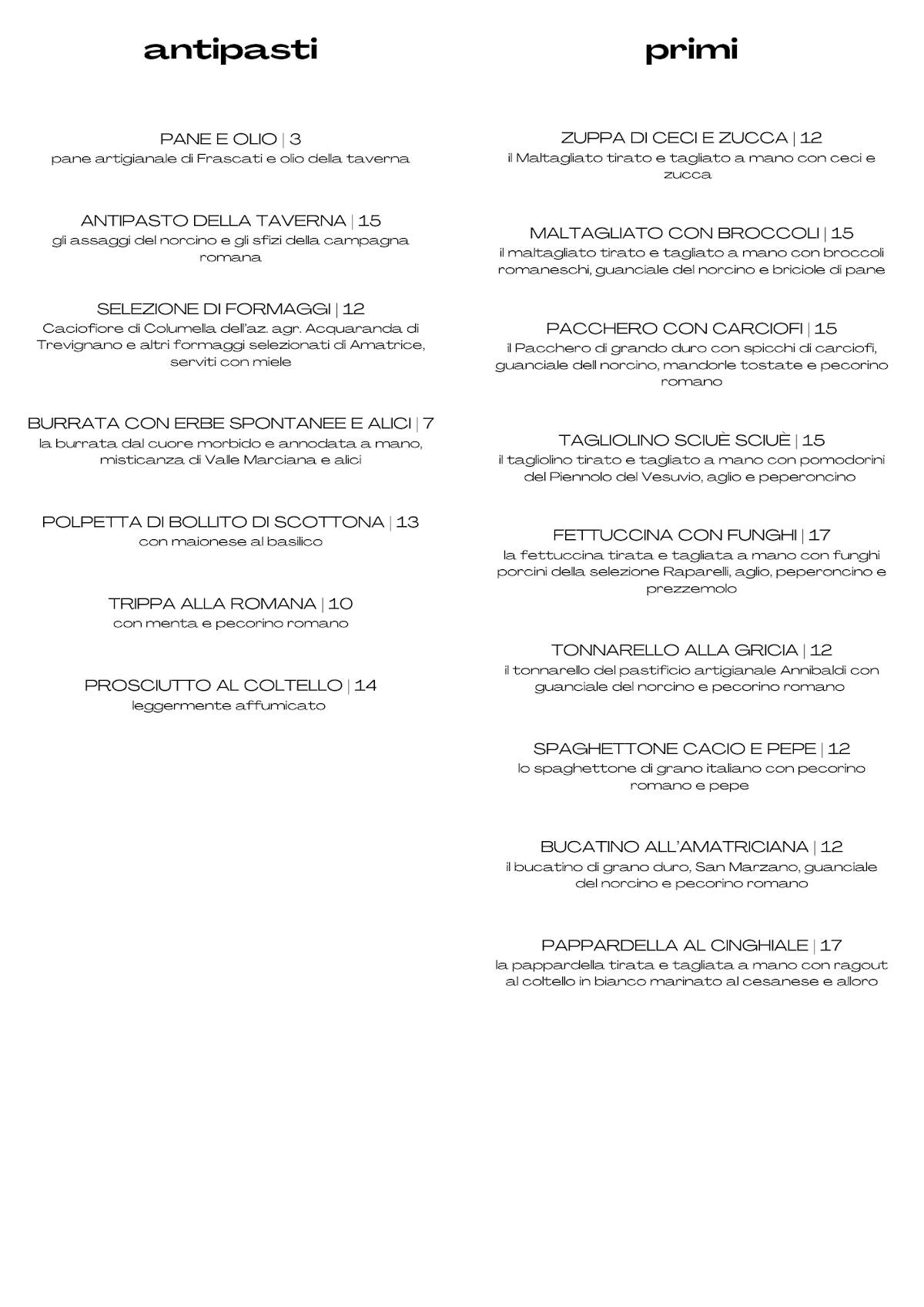 Menu di Taverna Mari 