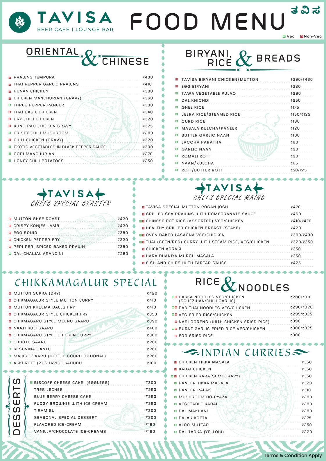 Tavisa Bar & kitchen menu