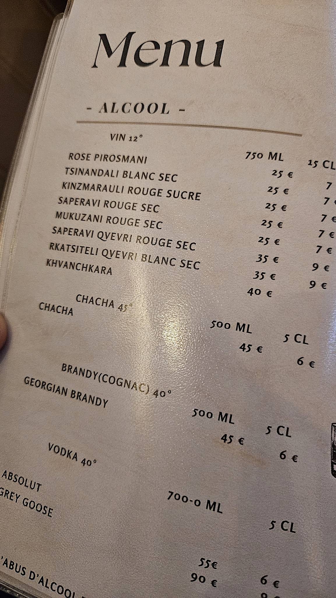 Menu de Tbilisi