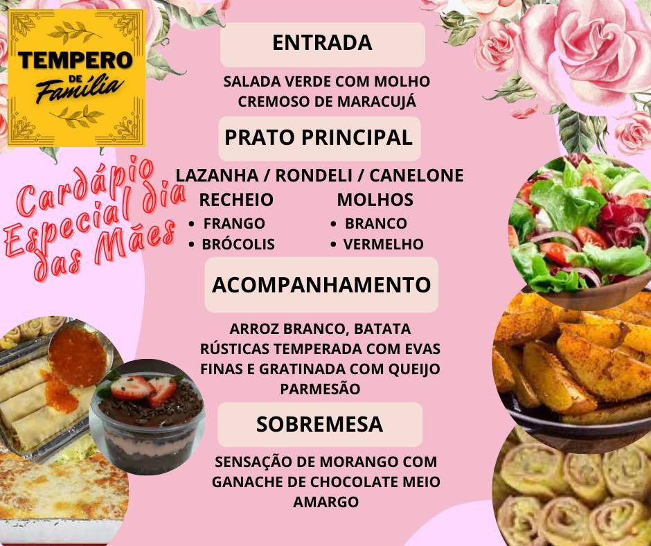 Menu em Tempero de Família restaurante São Vicente