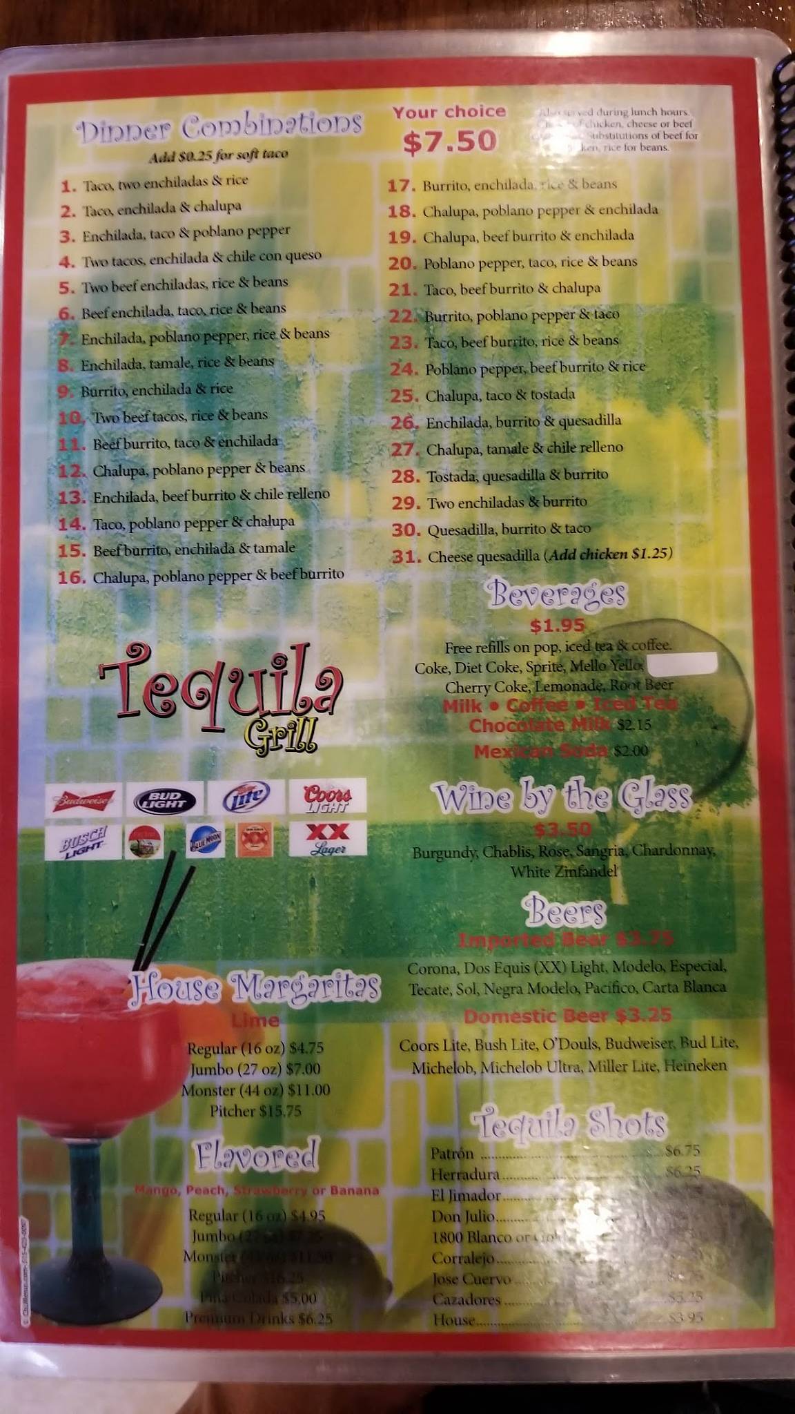 Menu at Tequila Grill Kalona restaurant, Kalona