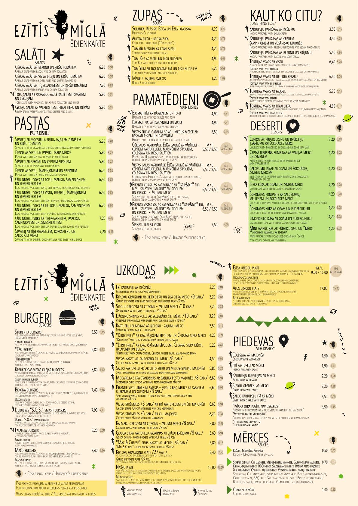 Menu de Tērbatas Ezītis miglā