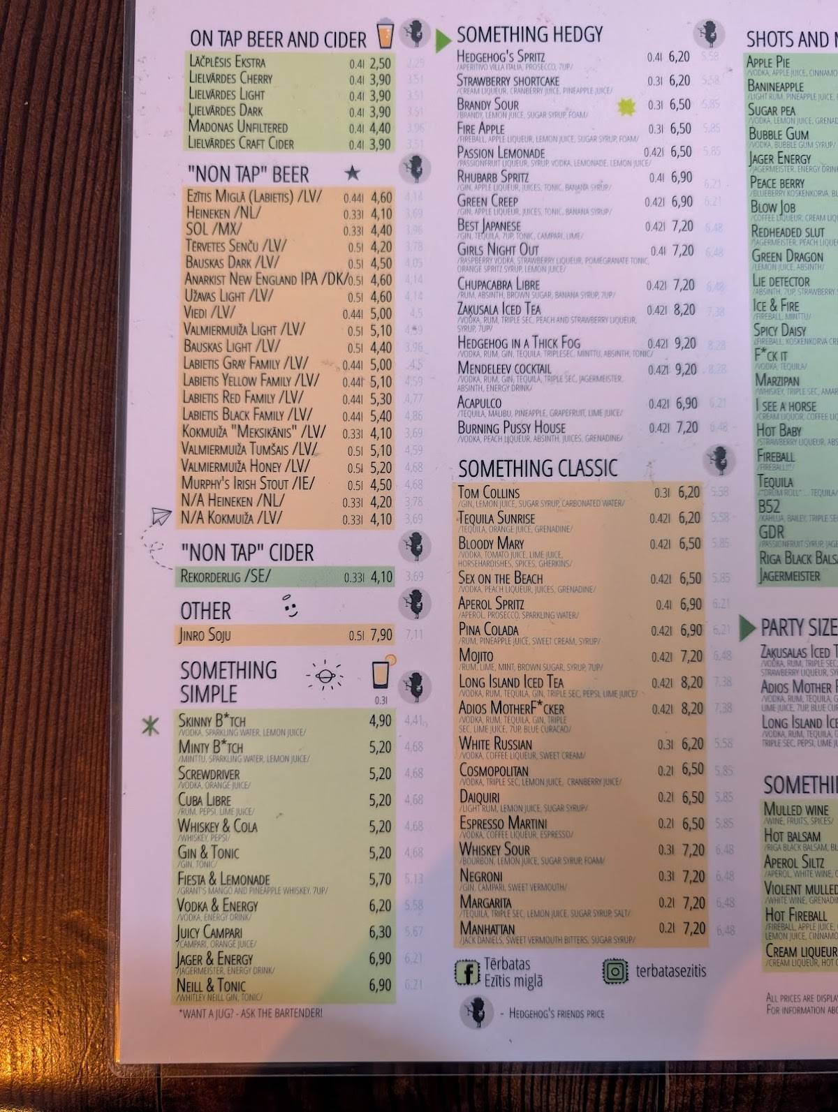 Menu de Tērbatas Ezītis miglā