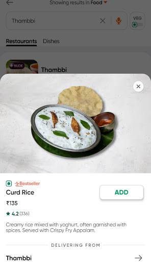 Thambbi Veg Restaurant menu