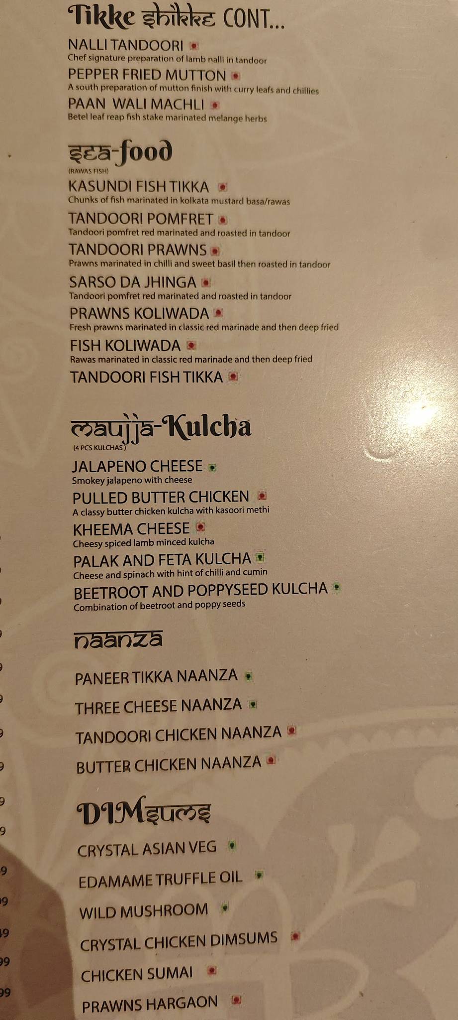 Maujja Restobar Thane menu