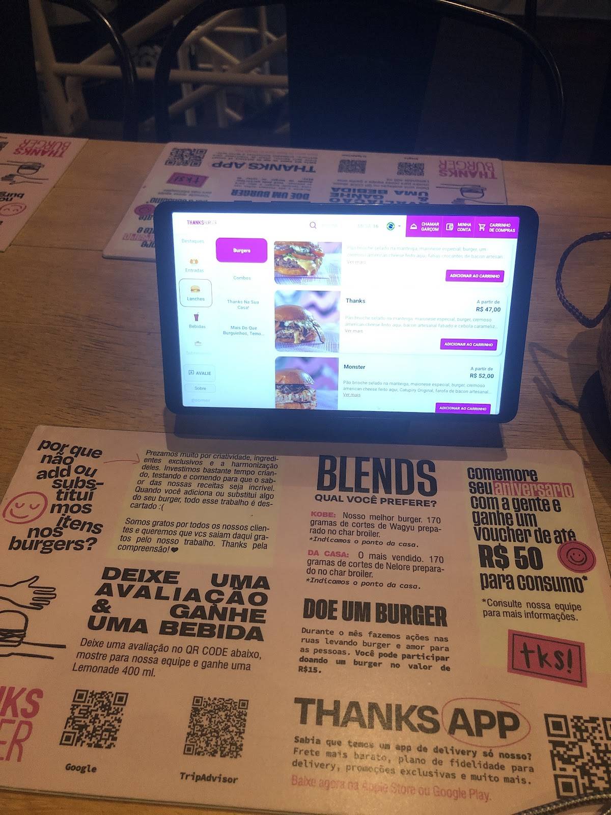 Thanks Burger cardápio