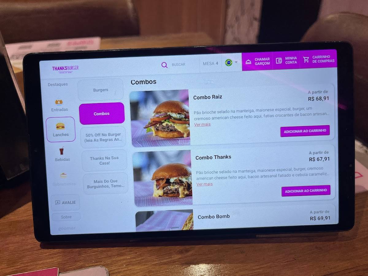 Thanks Burger cardápio