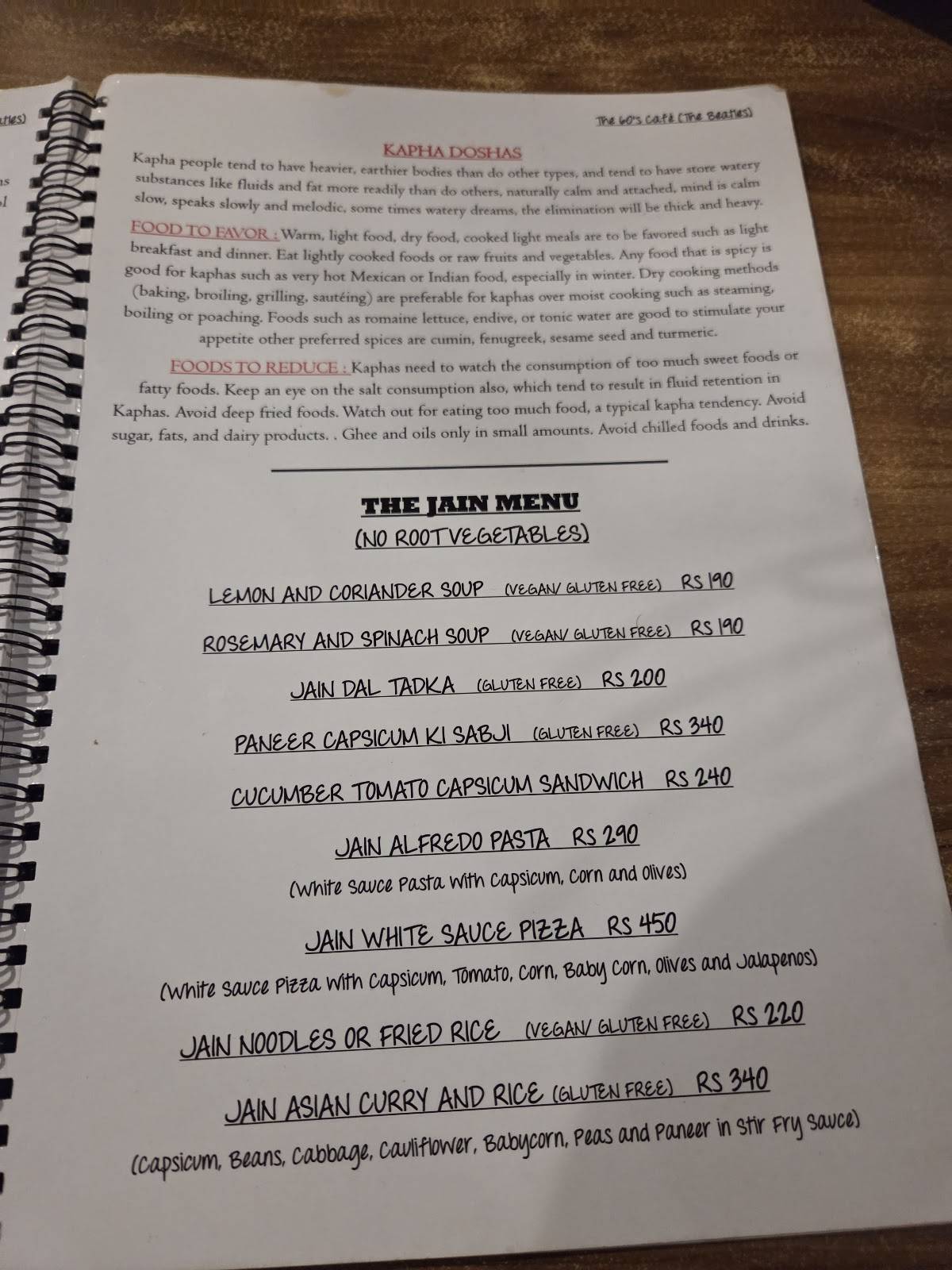The 60's Cafe (The Beatles) menu