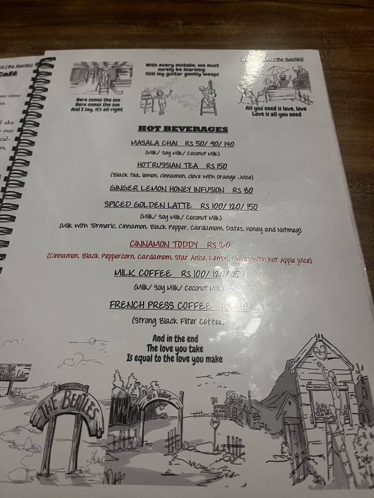 The 60's Cafe (The Beatles) menu