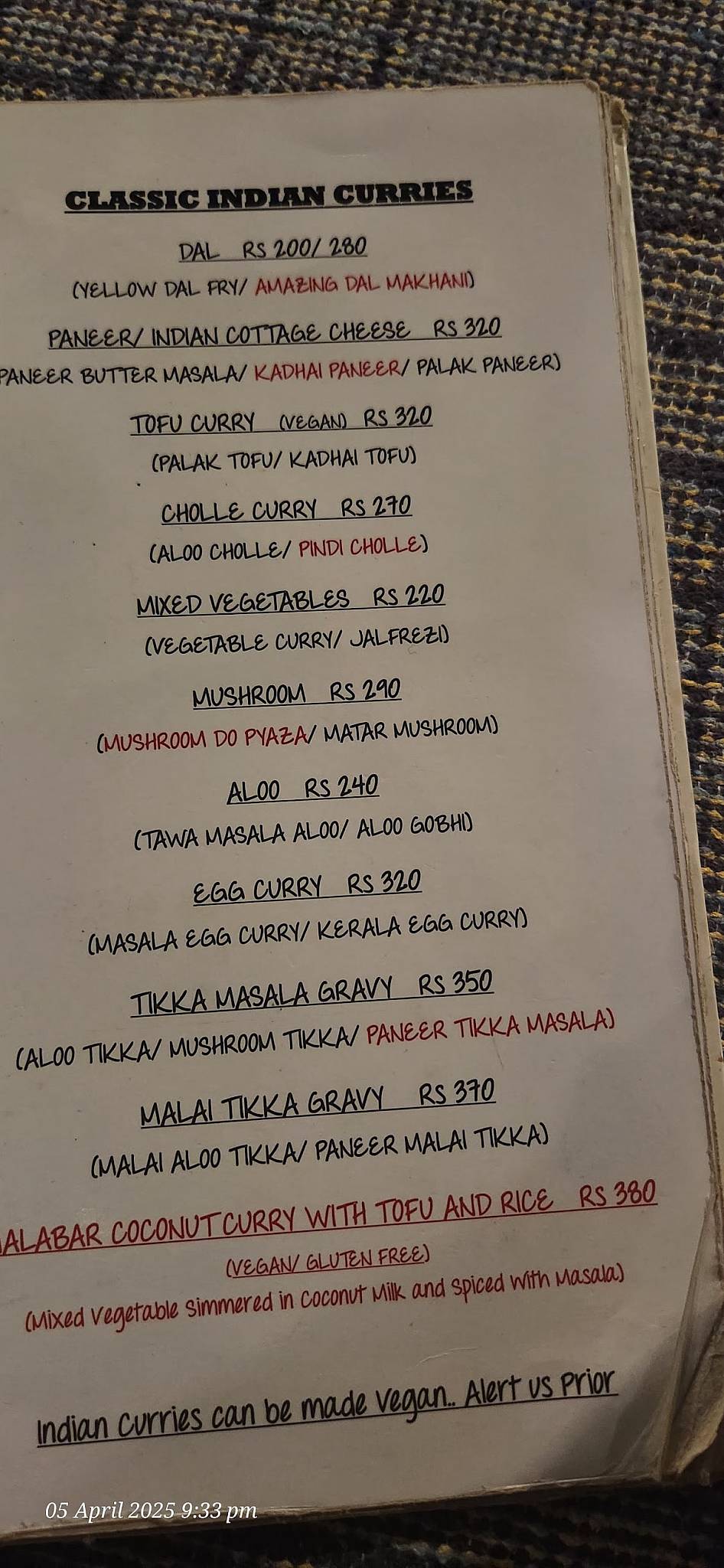 The 60's Cafe (The Beatles) menu