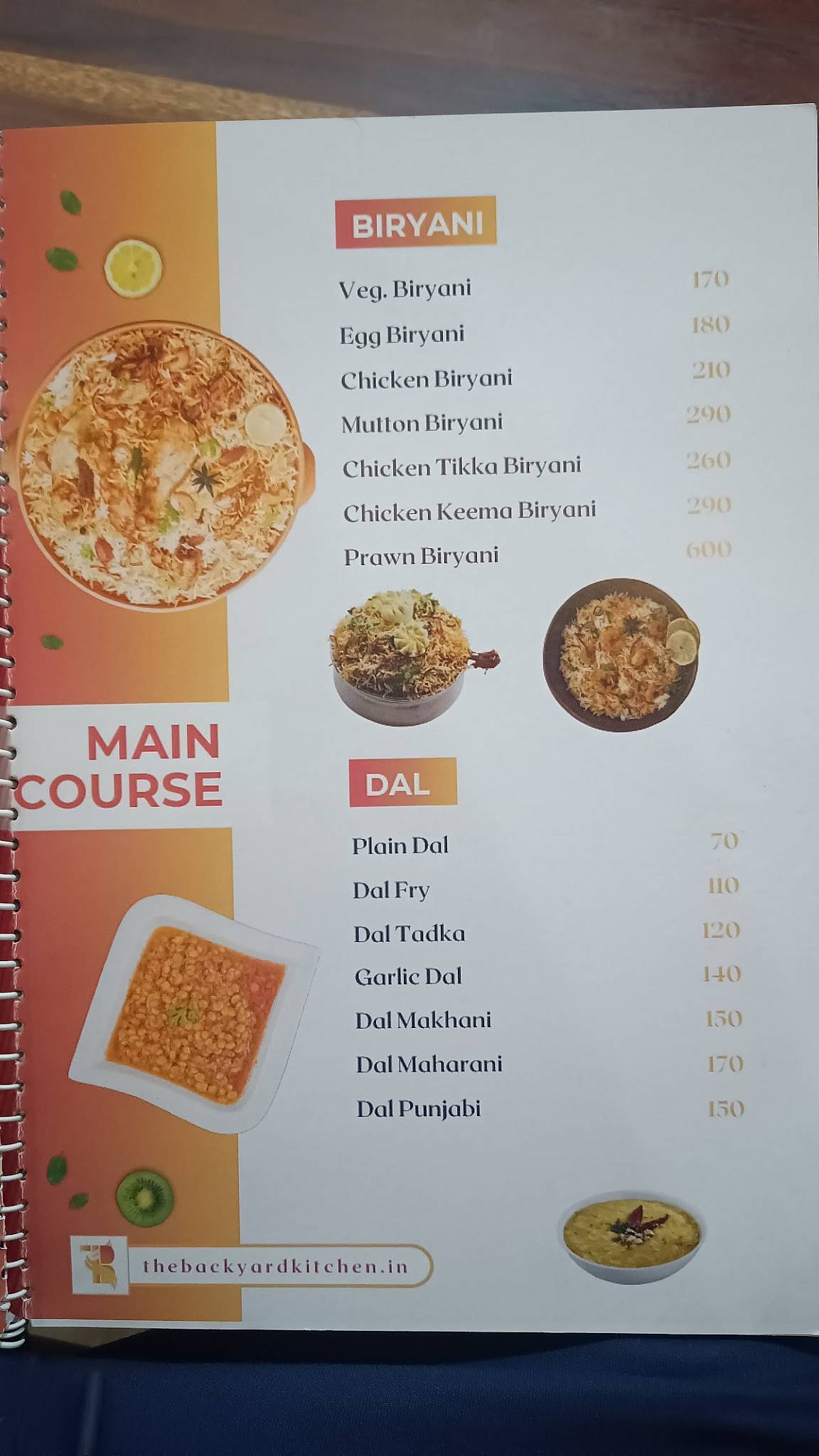 The Backyard Kitchen menu